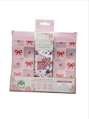 6PC Reusable Storage Bags with Red Bow & Heart Pattern